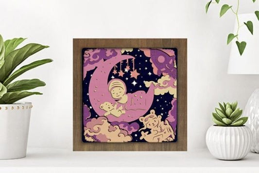 Baby On The Moon Paper Cut Light Box Graphics Template