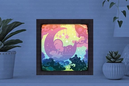 Baby On The Moon Paper Cut Light Box Graphics Template