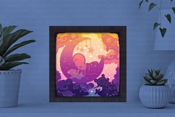 Baby On The Moon Paper Cut Light Box Graphics Template