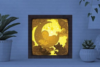 Baby On The Moon Paper Cut Light Box Graphics Template