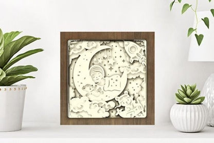 Baby On The Moon Paper Cut Light Box Graphics Template