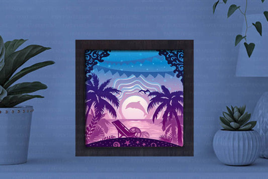 Beach Sea Paper Cut Light Box Template