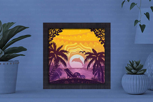 Beach Sea Paper Cut Light Box Template