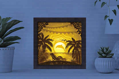 Beach Sea Paper Cut Light Box Template