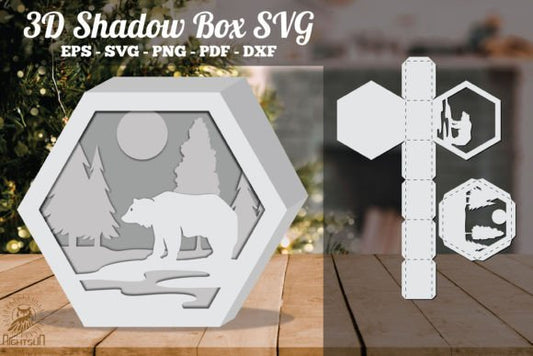 Animals 3D Shadow Box Paper Cut Template（Hexagon）