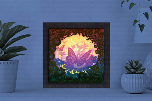 Flying Butterfly Paper Cut Light Box Graphics Template