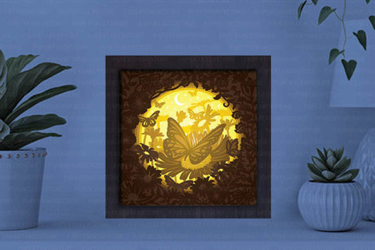 Flying Butterfly Paper Cut Light Box Graphics Template