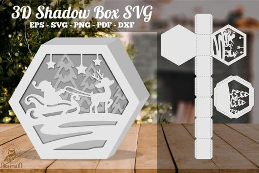 Christmas Santa Claus Style 3D Shadow Box Paper Cut Template（Hexagon）
