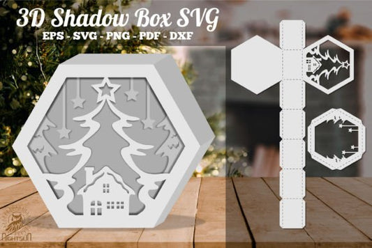 Christmas Tree Style 3D Shadow Box Paper Cut Template（Hexagon）