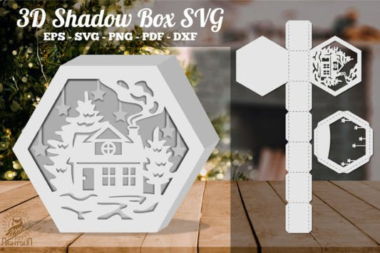 Christmas Home Style 3D Shadow Box Paper Cut Template（Hexagon）