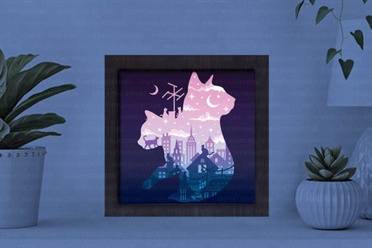 Cat and Moon Paper Cut Light Box Graphics Template