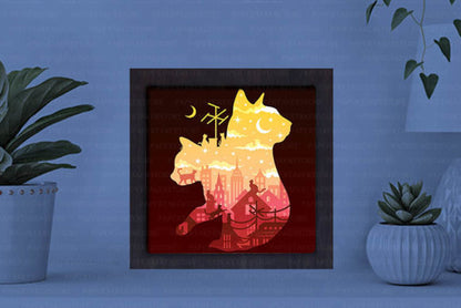 Cat and Moon Paper Cut Light Box Graphics Template
