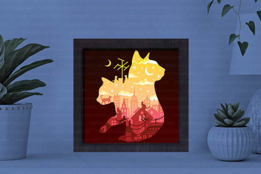 Cat and Moon Paper Cut Light Box Graphics Template