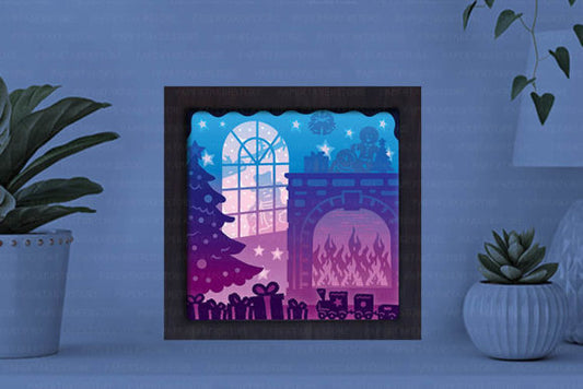 Christmas Fire Paper Cut Light Box Graphics Template
