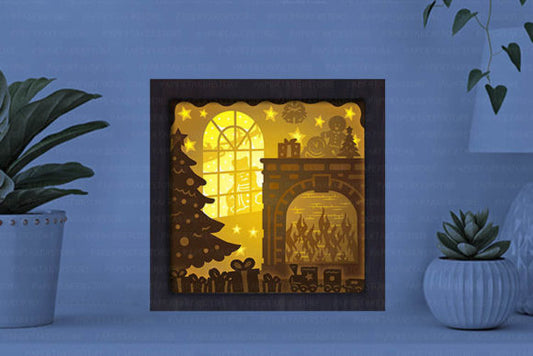 Christmas Fire Paper Cut Light Box Graphics Template