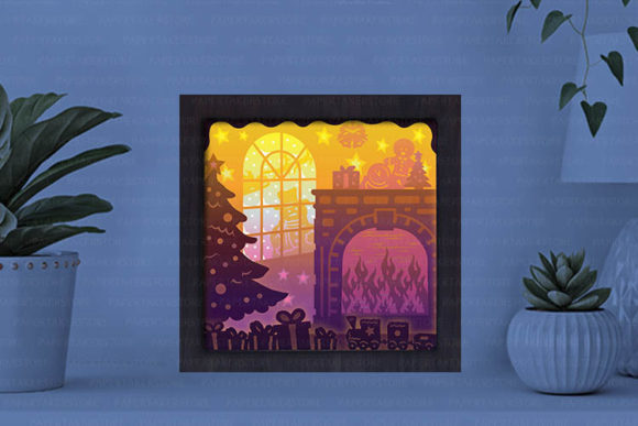 Christmas Fire Paper Cut Light Box Graphics Template