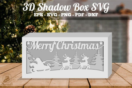 Christmas Night Scene 3D Shadow Box Paper Cut Template（Rectangle）