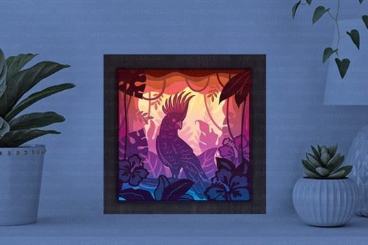 Cockatoos Paper Cut Light Box Graphics Template