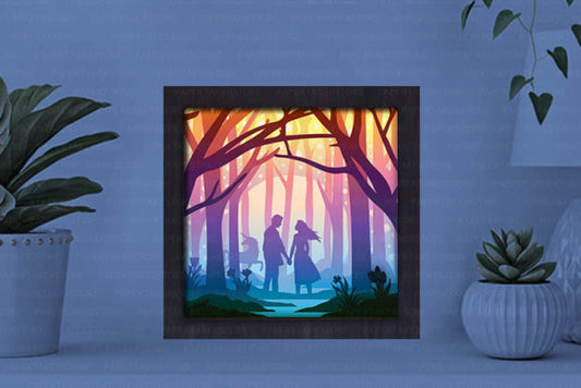 Couple In the Forest Paper Cut Light Box Graphics Template