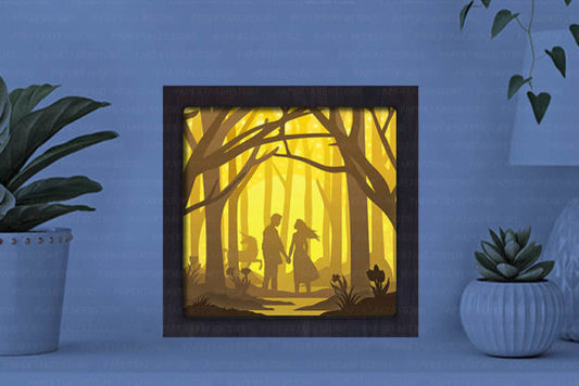 Couple In the Forest Paper Cut Light Box Graphics Template