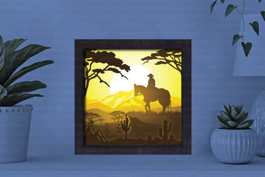 Cowboy Paper Cut Light Box Graphics Template