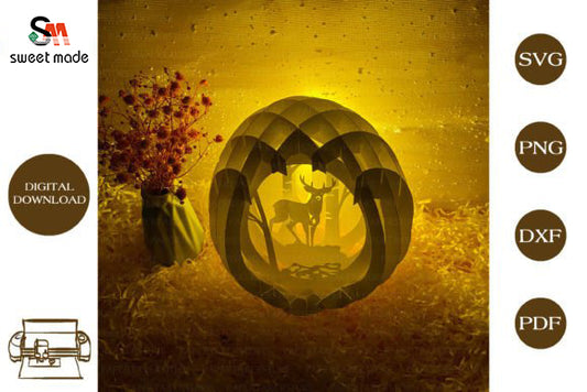 Deer Pop Up Egg Light Box Paper Cut Template Cricut File