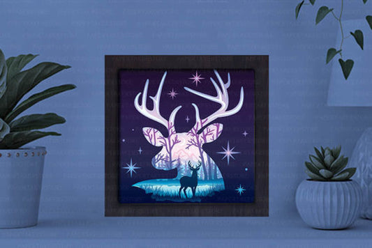 Deer in the Forest Paper Cut Light Box Graphics Template