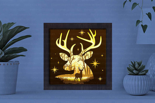 Deer in the Forest Paper Cut Light Box Graphics Template