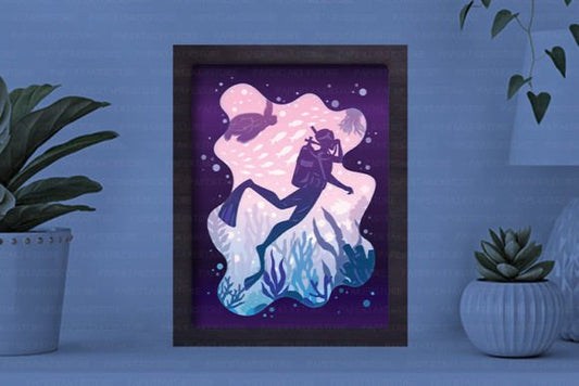 Diver Paper Cut Light Box Graphics Template