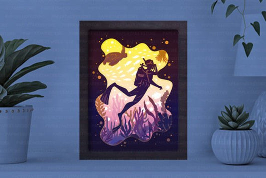 Diver Paper Cut Light Box Graphics Template