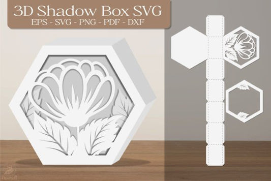 Flower Shape 3D Shadow Box Paper Cut Template（Hexagon）