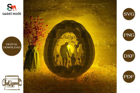 Fathers Day-3 Pop Up Egg Light Box Paper Cut Template Cricut File