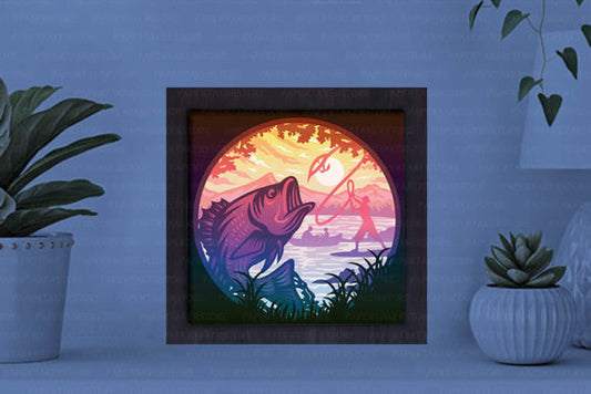 Fishing Paper Cut Light Box Graphics Template