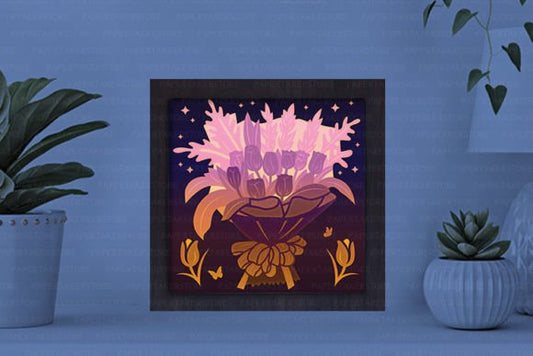 Flower Bouquet  Paper Cut Light Box Graphics Template