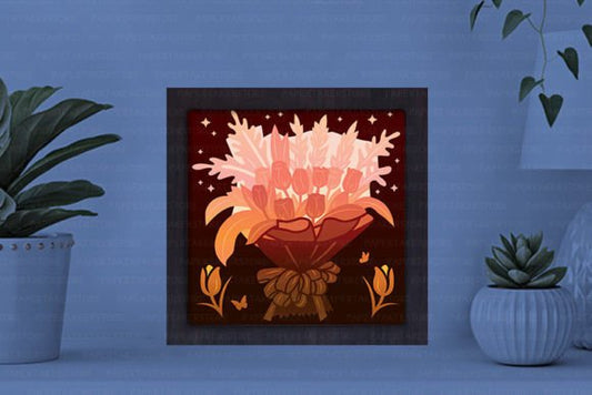 Flower Bouquet  Paper Cut Light Box Graphics Template