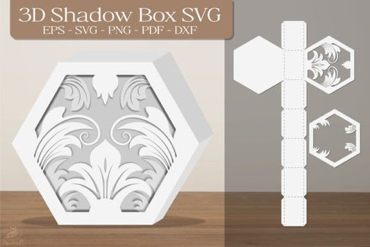 Flower Ornament 3D Shadow Box Paper Cut Template（Hexagon）