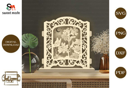 Flower Pop Up Light Box File Paper Cut Template Cricut File