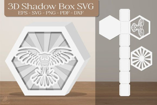 Flying Owl 3D Shadow Box Paper Cut Template（Hexagon）