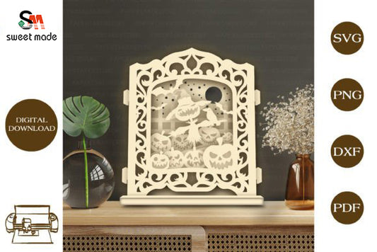Halloween Scarecrow Pop Up Light Box File Paper Cut Template Cricut File
