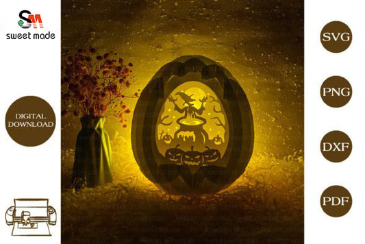 Halloween-2 Pop Up Egg Light Box Paper Cut Template Cricut File