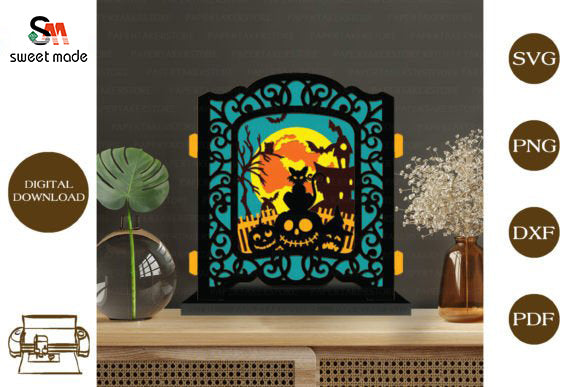 Halloween Cat Pop Up Light Box File Paper Cut Template Cricut File