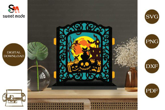 Halloween Cat Pop Up Light Box File Paper Cut Template Cricut File
