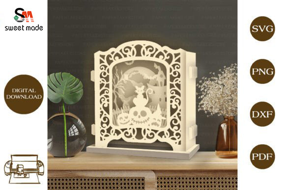 Halloween Cat Pop Up Light Box File Paper Cut Template Cricut File