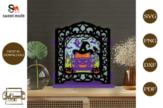 Halloween Witch Pop Up Light Box File Paper Cut Template Cricut File