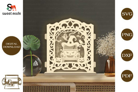 Halloween Witch Pop Up Light Box File Paper Cut Template Cricut File