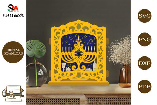 Hanukkah Pop Up Light Box File Paper Cut Template Cricut File
