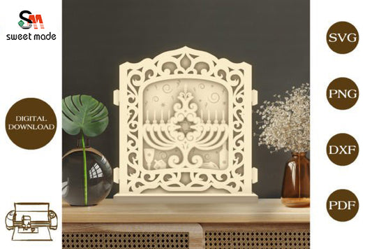 Hanukkah Pop Up Light Box File Paper Cut Template Cricut File