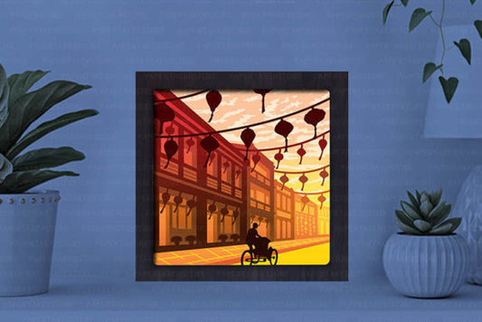 Hoi an Ancient Town Paper Cut Light Box Graphics Template