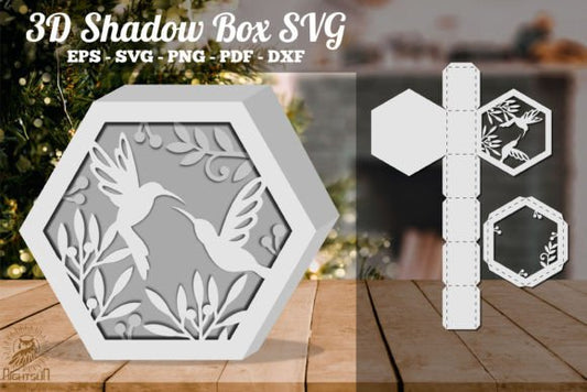 Humming Bird 3D Shadow Box Paper Cut Template（Hexagon）
