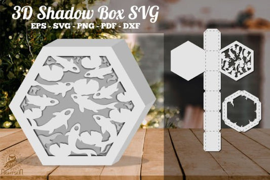 Koi Fish 3D Shadow Box Paper Cut Template（Hexagon）